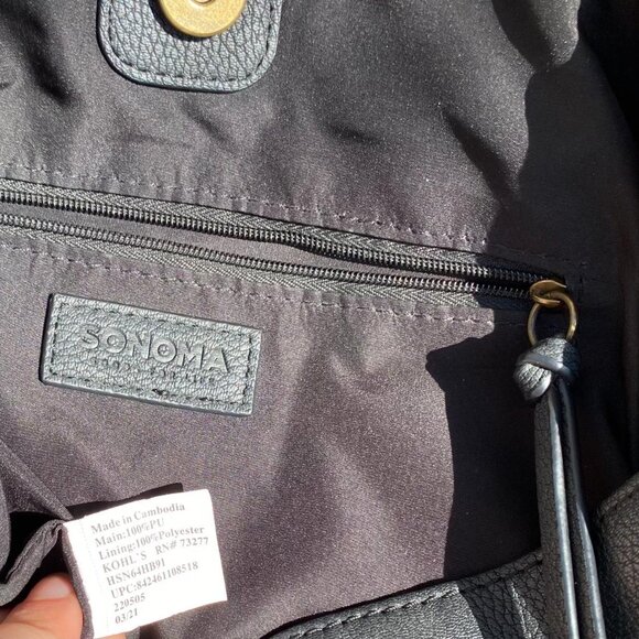 Slouchy Black Faux-Leather Shoulder Bag + Removable Adjustable Crossbody Strap - Picture 7 of 8